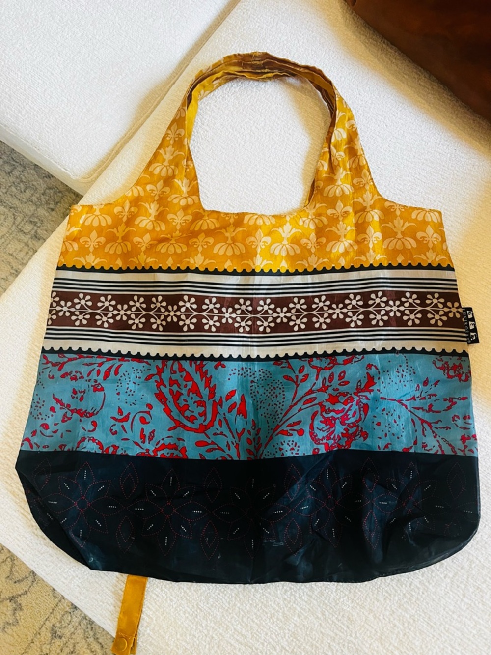 Envirosax Multicolor Floral & Stripe Reusable Tote Bag - Yellow, Teal, Black
